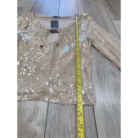 Wild Fable sequin holiday bell sleeve semi crop top elegant bling cream blouse s - Picture 8 of 10